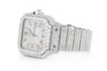 CARTIER ICED OUT WATCH REPLICA | 40MM STEEL RED ROMAN DIAL 27.40CT