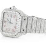 ICED OUT CARTIER WATCH 40MM STEEL FULL MOISSANITE RED ROMAN DIAL