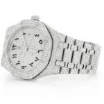 AUDEMARS PIGUET ICED OUT ROYAL OAK 41MM STAINLESS STEEL HEBREW DIAL SILVER  VVS MOISSANITE WATCH