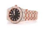 AP WATCH ICED OUT ROYAL OAK 41MM STEEL ROSE GOLD BLACK DIAL FULL MOISSANITE