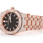 AP WATCH ICED OUT ROYAL OAK 41MM STEEL ROSE GOLD BLACK DIAL FULL MOISSANITE