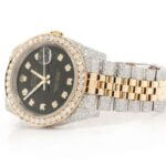 ROLEX WITH DIAMONDS 36MM TWO-TONE BLACK DIAL MOISSANITE 14.60CT