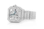 CARTIER SKELETON WATCH ICED OUT SANTOS 40MM STEEL SILVER REPLICA FULL MOISSANITE STUDDED