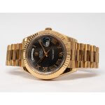 Rolex President Bracelet Day-Date 41MM Black Roman Dial Fluted Bezel Yellow Gold Watch 228238