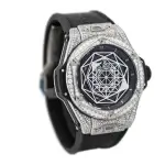 Hublot Big Bang Black Sang Bleu Steel Pave 45mm Iced Out Wrist Men's Watch