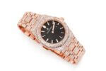 AP WATCH ICED OUT ROYAL OAK 41MM STEEL ROSE GOLD BLACK DIAL FULL MOISSANITE