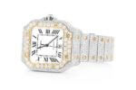 CARTIER WATCH BUST DOWN SANTOS DE 40MM TWO TONE FULL ICED VVS MOISSANITE ROMAN DIAL