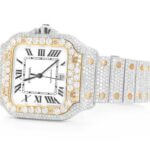 CARTIER WATCH BUST DOWN SANTOS DE 40MM TWO TONE FULL ICED VVS MOISSANITE ROMAN DIAL