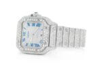 CARTIER WATCH BUST DOWN SANTOS DE 40MM STEEL FULL ICED VVS MOISSANITE BLUE ROMAN DIAL