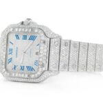 CARTIER WATCH BUST DOWN SANTOS DE 40MM STEEL FULL ICED VVS MOISSANITE BLUE ROMAN DIAL