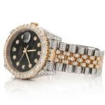 ICED OUT ROLEX DATEJUST 36MM TWO TONE BLACK DIAL AUTOMATIC WATCH 16.00CT