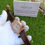 Patek Philippe Rose gold Nautilus Leather Strap & white Dial Men's wrist Watch 5980R-001