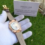 Patek Philippe Rose gold Nautilus Leather Strap & white Dial Men's wrist Watch 5980R-001