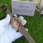 Patek Philippe Rose gold Nautilus Leather Strap & white Dial Men's wrist Watch 5980R-001