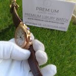 Patek Philippe Rose gold Nautilus Leather Strap & white Dial Men's wrist Watch 5980R-001