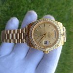 Rolex Champagne Diamond Dial | Day-Date II 41MM Yellow Gold | Diamond Bezel President Bracelet 218348