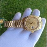 Rolex Champagne Diamond Dial | Day-Date II 41MM Yellow Gold | Diamond Bezel President Bracelet 218348