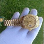 Rolex Champagne Diamond Dial | Day-Date II 41MM Yellow Gold | Diamond Bezel President Bracelet 218348