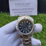 Rolex Sky Dweller Stainless Steel 42MM Black Index Dial Fluted White Gold Bezel Oyster Bracelet 326934