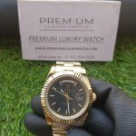 ROLEX DAY DATE GOLD BLACK Dial 40MM PRESIDENTIAL Fluted Bezel Watch 228238