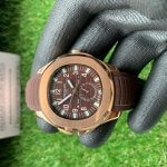 Patek Aquanaut Rose Gold Travel Time Brown Dial Composite Men's Watch 5164R-001