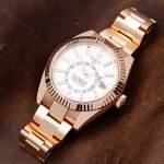 Rolex Sky Dweller Steel Rose Gold White Index Dial Fluted Bezel Oyster Bracelet 326935
