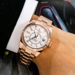 Rolex Sky Dweller Steel Rose Gold White Index Dial Fluted Bezel Oyster Bracelet 326935