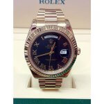 Rolex President Bracelet Day-Date 41MM Black Roman Dial Fluted Bezel Yellow Gold Watch 228238