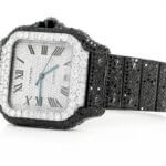 CARTIER SANTOS 100XL FULL ICED BLACK MOISSANITE DIAMONDS ROMAN DIAL 40MM WATCH