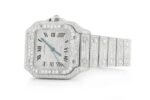 CARTIER WATCH BUST DOWN SANTOS DE 40MM STEEL SILVER FULL ICED VVS MOISSANITE ROMAN DIAL