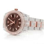 ROLEX ICED OUT WATCH 41MM TWO TONE WITH BROWN DIAL STAINLESS STEEL MOISSANITE 20.00CT