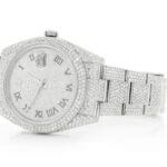 ROLEX DATEJUST ICED OUT 41MM SILVER AUTOMATIC STAINLESS STEEL WATCH FULL MOISSANITE 23.50CT