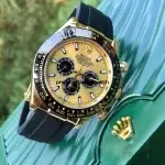 Rolex Daytona Yellow Gold Champagne Dial Black Index Ceramic Bezel Oysterflex Rubber Bracelet 116518LN