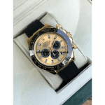 Rolex Daytona Yellow Gold Champagne Dial Black Index Ceramic Bezel Oysterflex Rubber Bracelet 116518LN