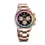 Rolex Daytona Baguette Diamond Bezel Rainbow Colored Cosmograph Rose Gold Oyster Men’s Watch 116505