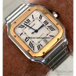 Cartier Santos Yellow Gold De Cartier Steel Silver Roman Dial W2SA0009
