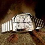 Cartier Large Santos De Cartier Men’s Watch White Dial Steel Bracelet WSSA0018