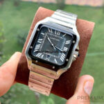 Santos De Cartier Black Grey Dial Large Model Automatic 39 Mm Stainless Steel Watch WSSA0037