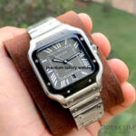 Santos De Cartier Black Grey Dial Large Model Automatic 39 Mm Stainless Steel Watch WSSA0037