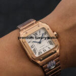 Cartier Santos Rose Gold Large Silver Opaline Dial Bracelet WGSA0007WGSA