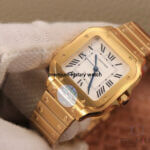 Cartier Santos Yellow Gold Men’s Watch Large Automatic White Dial Yellow Gold Bracelet WGSA0029