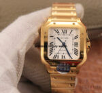 Cartier Santos Yellow Gold Men’s Watch Large Automatic White Dial Yellow Gold Bracelet WGSA0029