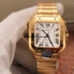 Cartier Santos Yellow Gold Men’s Watch Large Automatic White Dial Yellow Gold Bracelet WGSA0029