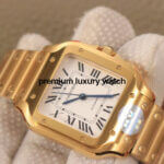 Cartier Santos Yellow Gold Men’s Watch Large Automatic White Dial Yellow Gold Bracelet WGSA0029