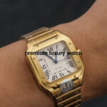 Cartier Santos Yellow Gold Men’s Watch Large Automatic White Dial Yellow Gold Bracelet WGSA0029