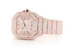 CARTIER SANTOS DE 40MM STEEL ROSE GOLD FULL ICED MOISSANITE ROMAN DIAL WATCH