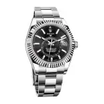 Rolex Sky Dweller Stainless Steel 42MM Black Index Dial Fluted White Gold Bezel Oyster Bracelet 326934