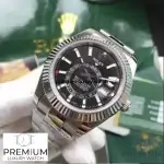 Rolex Sky Dweller Stainless Steel 42MM Black Index Dial Fluted White Gold Bezel Oyster Bracelet 326934