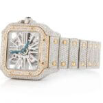 CARTIER SKELETON WATCH ICED OUT 40MM TWO TONE STEEL VVS MOISSANITE
