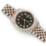 ICED OUT ROLEX DATEJUST 36MM TWO TONE BLACK DIAL AUTOMATIC WATCH 16.00CT